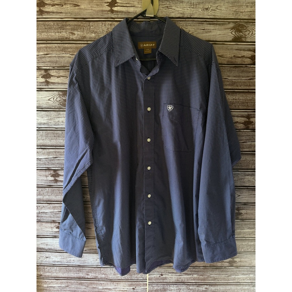 Ariat Men's Long-Sleeved Button-Down Shirt Size L Blue Spotted Logo‎